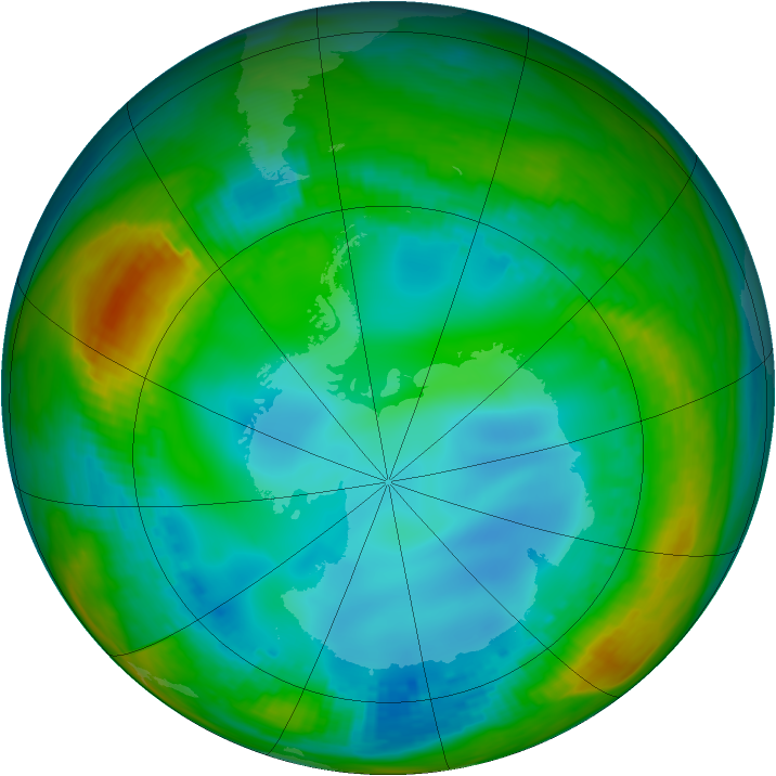 Antarctic ozone map for 21 July 1991